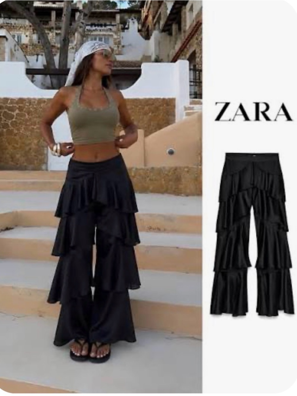 NWT Zara Collection Women’s Ramie Ruffled Pants Flowy Small Black 5344/051 - Picture 9 of 16